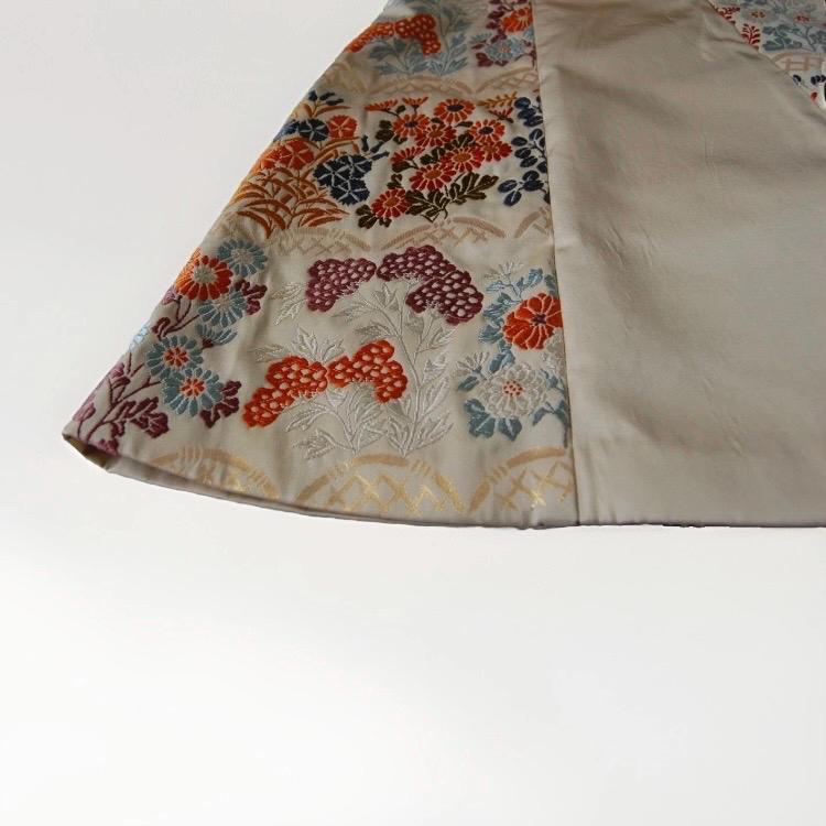Vintage Obi Silk Mini Skirt in Beige with Floral Motifs