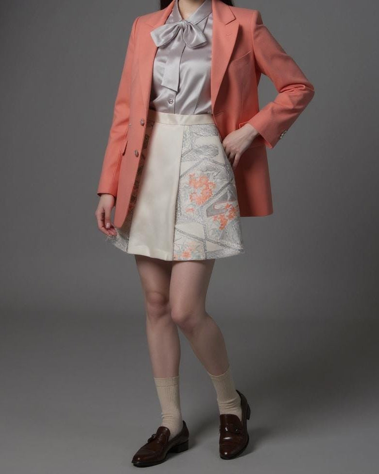 Design Sample — Vintage Obi A-Line Mini Skirt in Pale Silver Floral