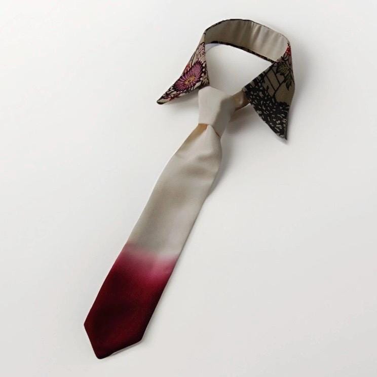 Vintage Komon Silk Detachable Collar Tie — Floral Shikishi Chirimen