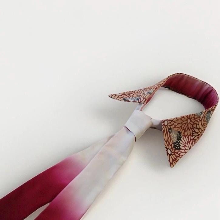 Vintage Komon Silk Detachable Collar Tie — Kiku-Zukushi Chrysanthemum Motif 菊尽くし