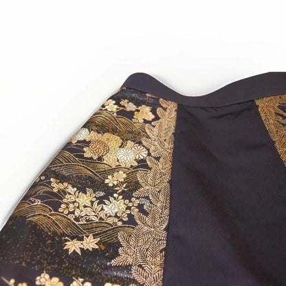 Vintage Obi Silk A-Line Mini Skirt in Dark Gold Floral
