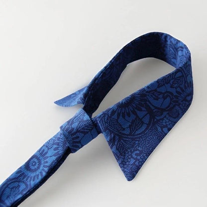 Vintage Kimono Silk Detachable Collar Tie — Indigo 本藍 Kiku-Karakusa 菊唐草