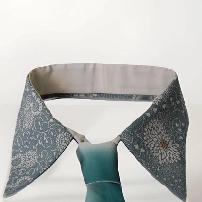 Vintage Komon Silk Detachable Collar Tie — Blue-Grey Kiku-Karakusa 菊唐草
