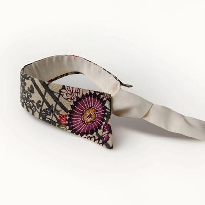 Vintage Komon Silk Detachable Collar Tie — Floral Shikishi Chirimen
