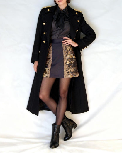 Vintage Obi Silk A-Line Mini Skirt in Dark Gold Floral