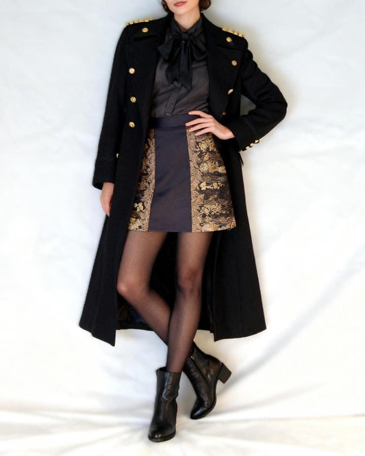 Vintage Obi Silk A-Line Mini Skirt in Dark Gold Floral