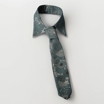 Vintage Komon Silk Detachable Collar Tie — Blue-Grey Kiku-Karakusa 菊唐草文