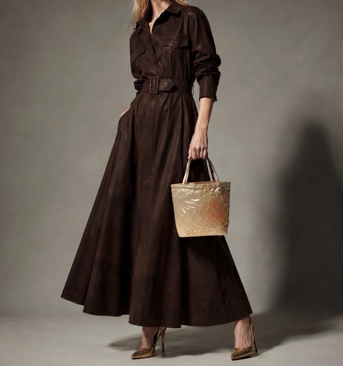 Rangiku 乱菊 Chrysanthemum Vintage Obi Silk Tote in Beige Champagne Gold — image 2
