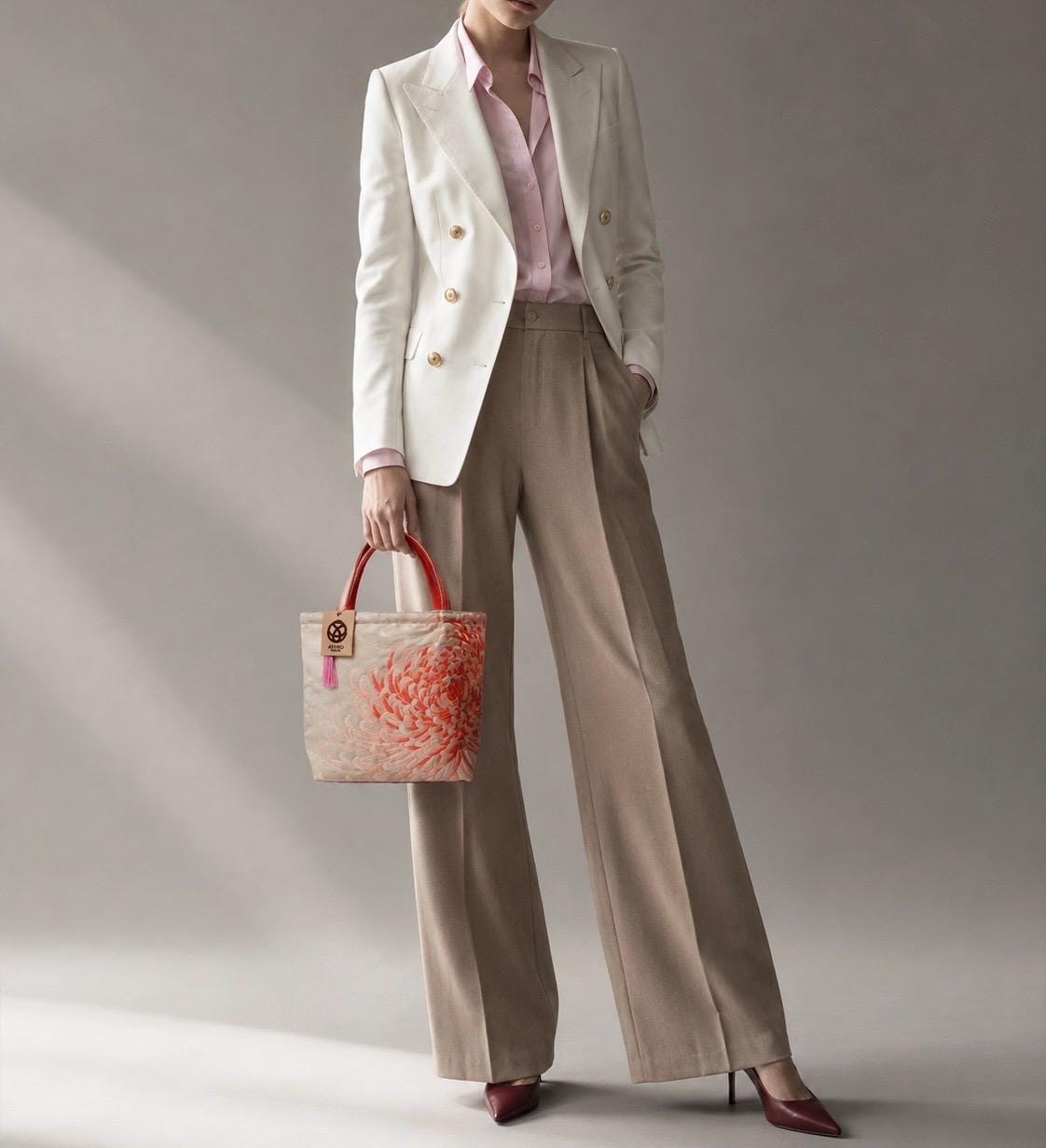 Two-Sided Rangiku 乱菊 Chrysanthemum Vintage Obi Silk Tote in Soft Pink — image 3