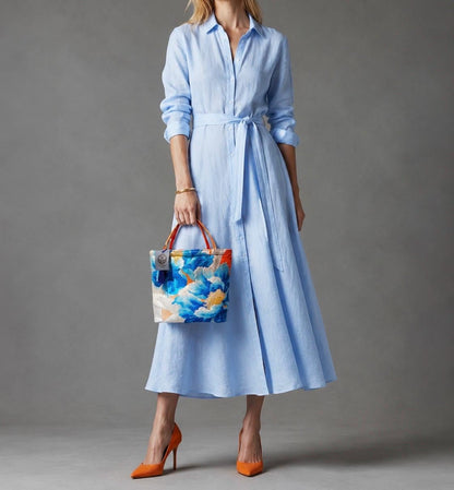 Peony Vintage Obi Silk Tote in Blue Silver Orange — image 2