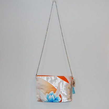 Peony Vintage Obi Silk Shoulder Bag in Light Blue Silver Orange — image 9