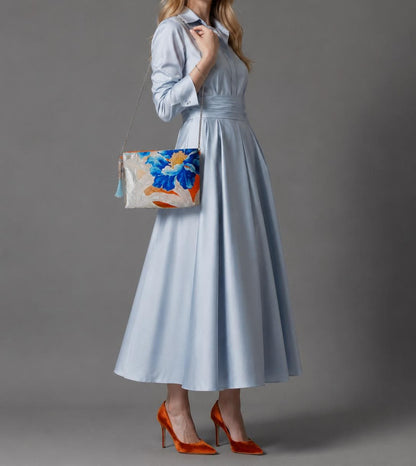 Peony Vintage Obi Silk Shoulder Bag in Light Blue Silver Orange — image 2