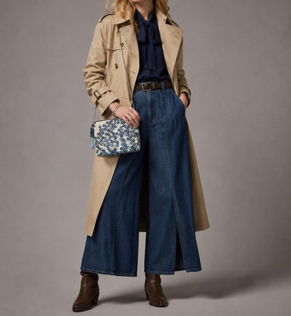 Shidare-Zakura Weeping Cherry Vintage Obi Silk Shoulder Bag in Blue Silver Beige — image 3