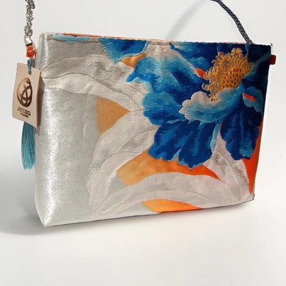 Peony Vintage Obi Silk Shoulder Bag in Light Blue Silver Orange — image 5
