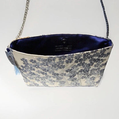 Shidare-Zakura Weeping Cherry Vintage Obi Silk Shoulder Bag in Blue Silver Beige — image 6