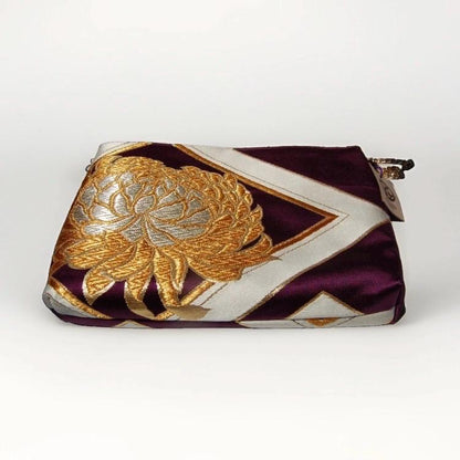Two-Sided Rangiku 乱菊 & Peony Vintage Obi Silk Shoulder Bag in Gold Purple — image 5
