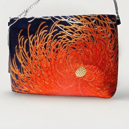 Rangiku 乱菊 Chrysanthemum Vintage Obi Silk Shoulder Bag in Orange Navy — image 4