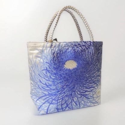 Rangiku 乱菊 Chrysanthemum Vintage Obi Silk Tote in Blue Silver — image 5