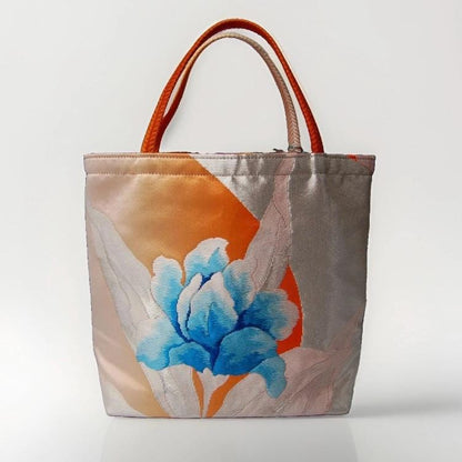 Peony Vintage Obi Silk Tote in Blue Silver Orange — image 9