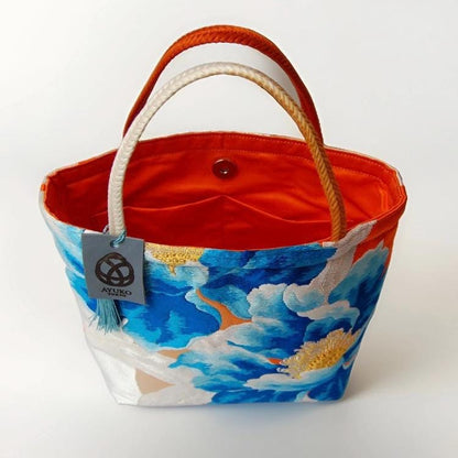 Peony Vintage Obi Silk Tote in Blue Silver Orange — image 7
