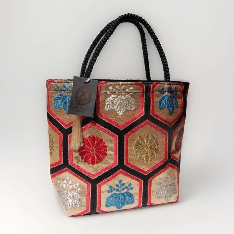 Kikkō Geometric Vintage Obi Silk Tote in Ivory Gold Vermilion Black Blue — image 5
