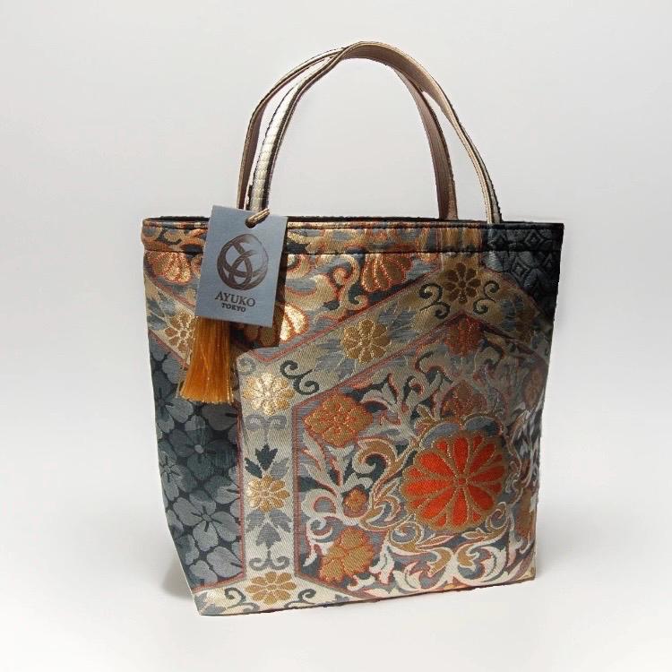 Kikkō Chrysanthemum Vintage Obi Silk Tote in Navy Gold Orange — image 6