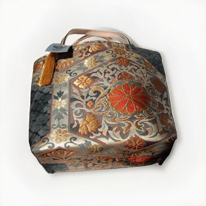 Kikkō Chrysanthemum Vintage Obi Silk Tote in Navy Gold Orange — image 9