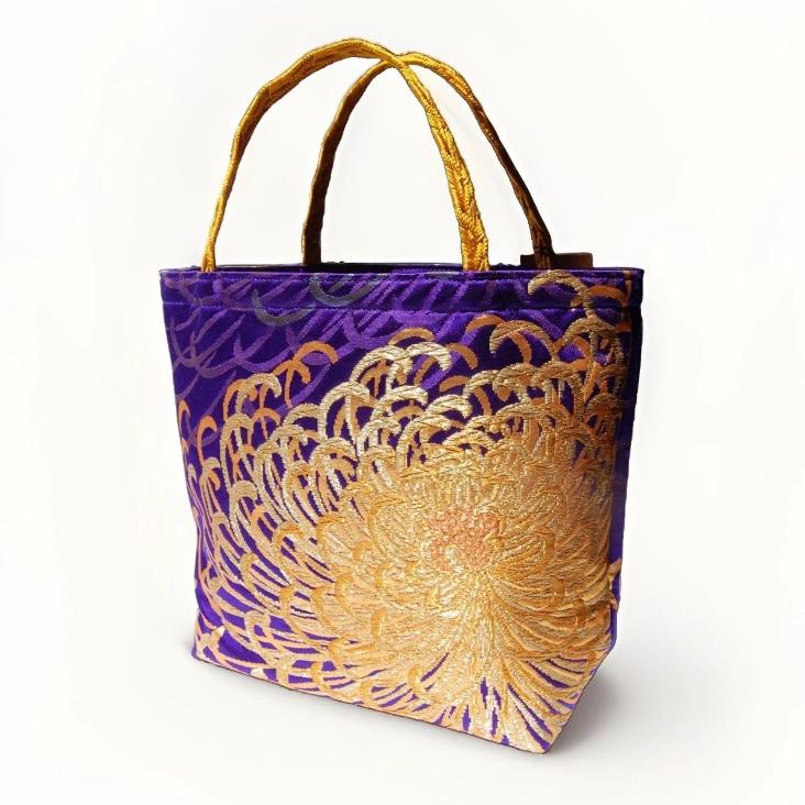 Rangiku 乱菊 Chrysanthemum Vintage Obi Silk Tote in Purple Gold Copper — image 8
