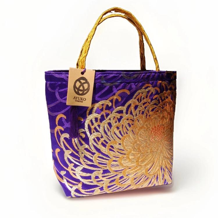 Rangiku 乱菊 Chrysanthemum Vintage Obi Silk Tote in Purple Gold Copper — image 5