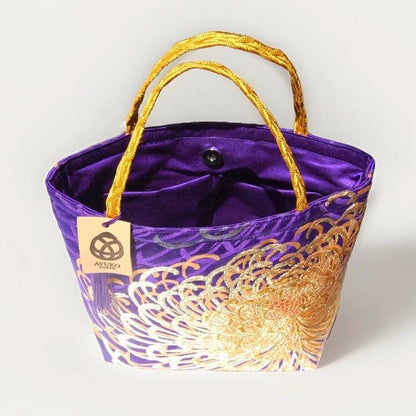 Rangiku 乱菊 Chrysanthemum Vintage Obi Silk Tote in Purple Gold Copper — image 10