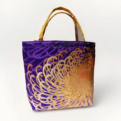 Rangiku 乱菊 Chrysanthemum Vintage Obi Silk Tote in Purple Gold Copper — image 6