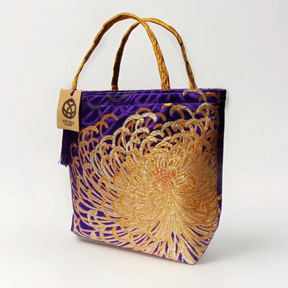 Rangiku 乱菊 Chrysanthemum Vintage Obi Silk Tote in Purple Gold Copper — image 4