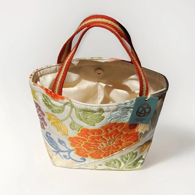 Floral & Hexagon Vintage Obi Silk Tote in Gold Silver — image 8