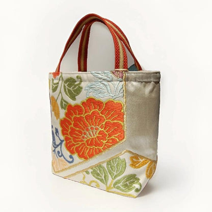 Floral & Hexagon Vintage Obi Silk Tote in Gold Silver — image 6