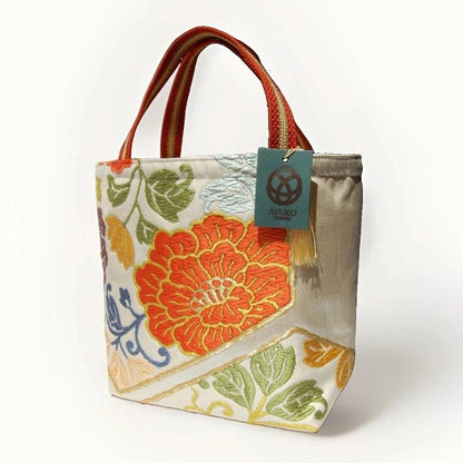 Floral & Hexagon Vintage Obi Silk Tote in Gold Silver — image 5