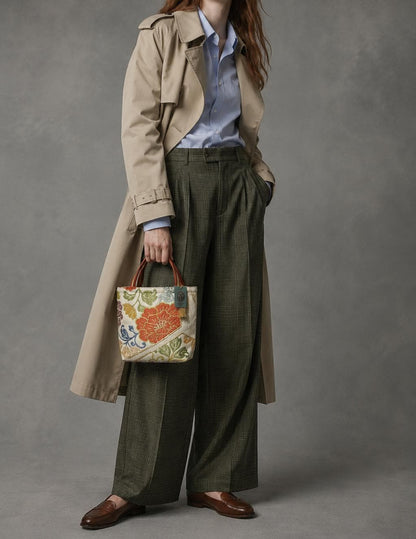 Floral & Hexagon Vintage Obi Silk Tote in Gold Silver — image 3