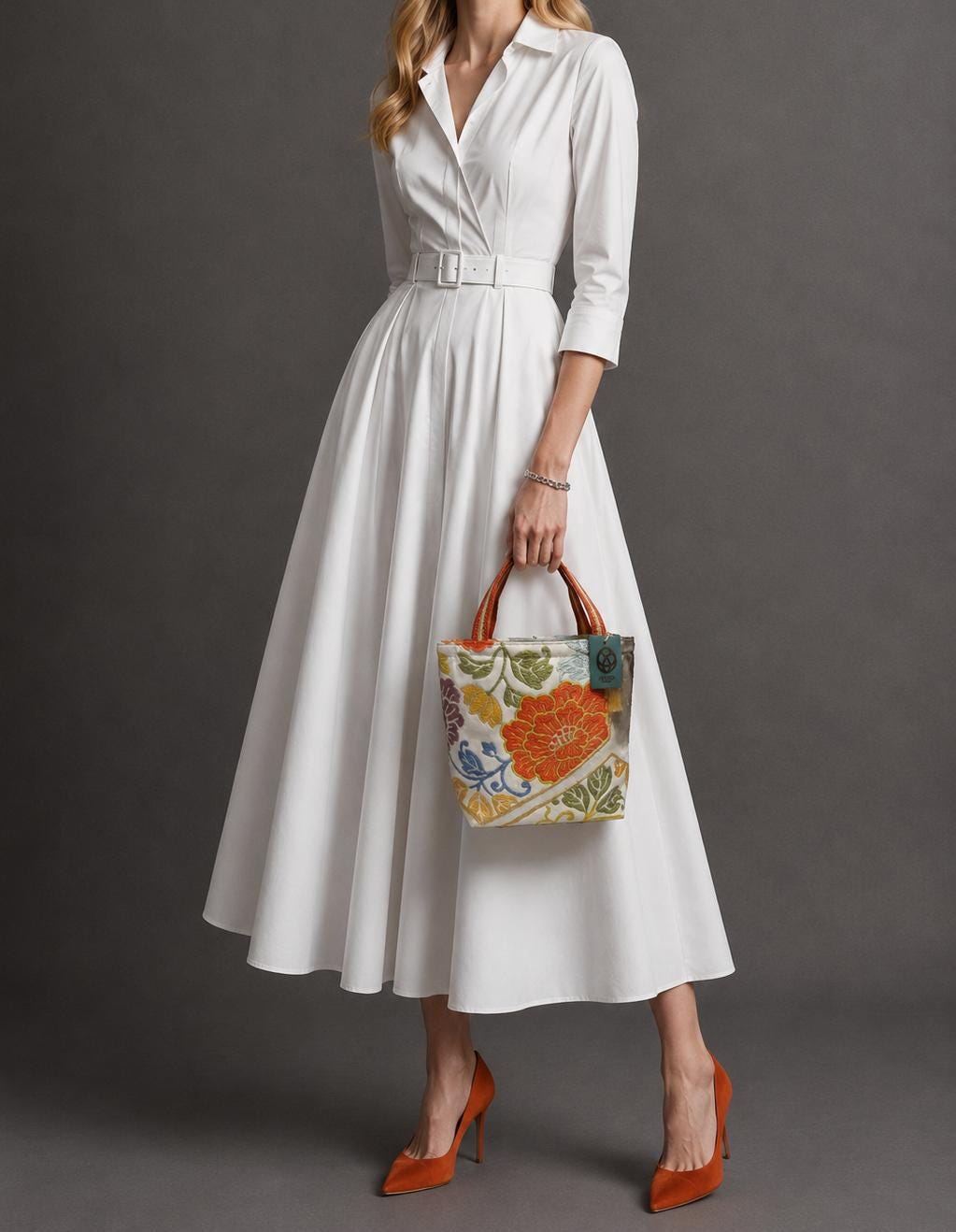 Floral & Hexagon Vintage Obi Silk Tote in Gold Silver — image 2