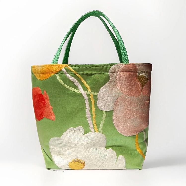 Scarlet Floral Vintage Obi Silk Tote in Green — image 6