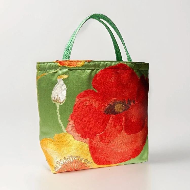 Scarlet Floral Vintage Obi Silk Tote in Green — image 4