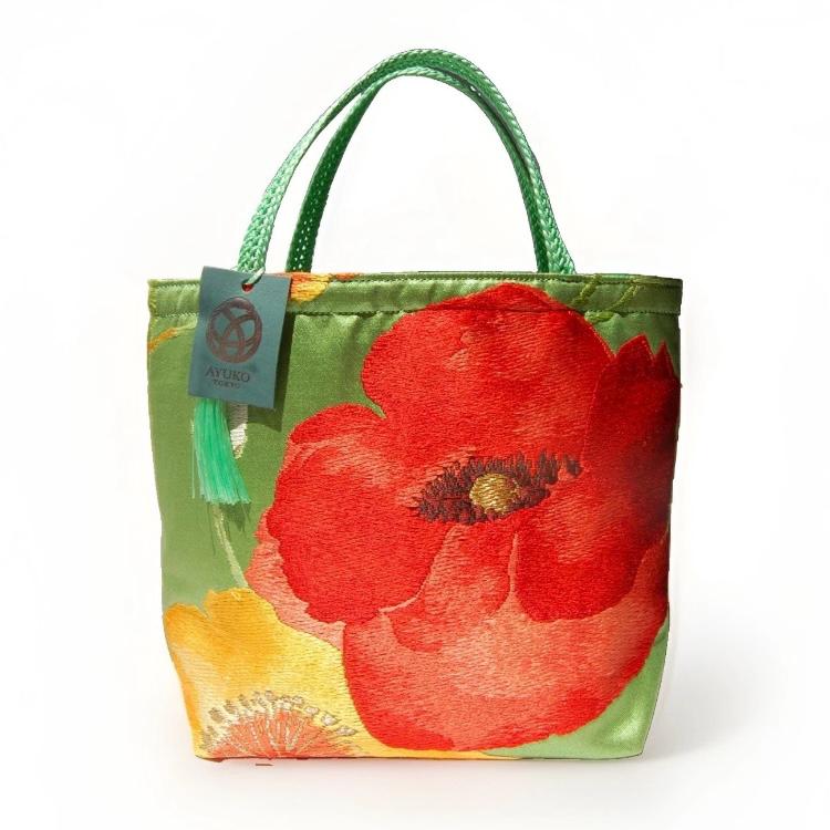 Scarlet Floral Vintage Obi Silk Tote in Green