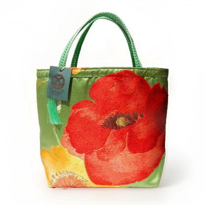 Scarlet Floral Vintage Obi Silk Tote in Green