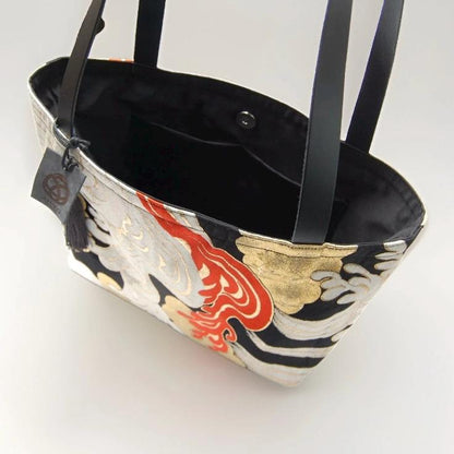 Tatsu-Nami Wave Vintage Obi Silk Large Tote with Himeji Leather Handles — image 7