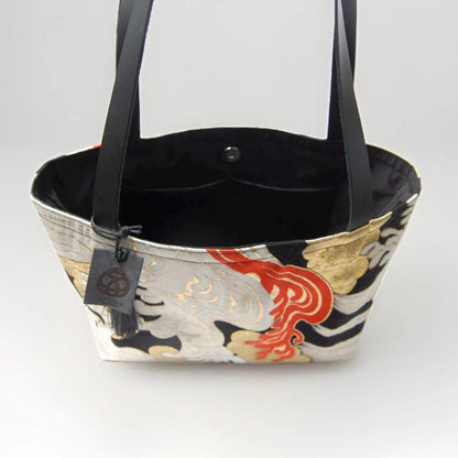 Tatsu-Nami Wave Vintage Obi Silk Large Tote with Himeji Leather Handles — image 6