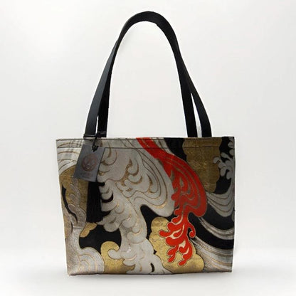 Tatsu-Nami Wave Vintage Obi Silk Large Tote with Himeji Leather Handles — image 3