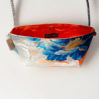 Peony Vintage Obi Silk Shoulder Bag in Light Blue Silver Orange — image 7