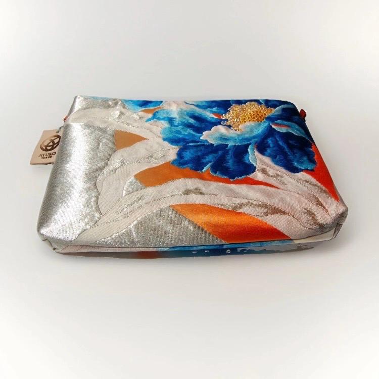 Peony Vintage Obi Silk Shoulder Bag in Light Blue Silver Orange — image 6