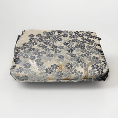 Shidare-Zakura Weeping Cherry Vintage Obi Silk Shoulder Bag in Blue Silver Beige — image 7