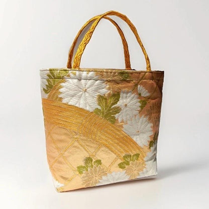 Kiku Chrysanthemum Vintage Obi Silk Tote in Gold Ivory Green — image 10