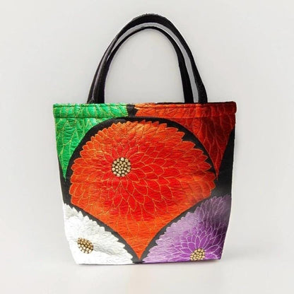 Chrysanthemum Vintage Obi Silk Tote in Black Orange Violet Ivory Gold — image 2