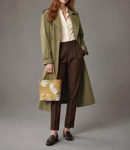 Kiku Chrysanthemum Vintage Obi Silk Tote in Gold Ivory Green — image 3